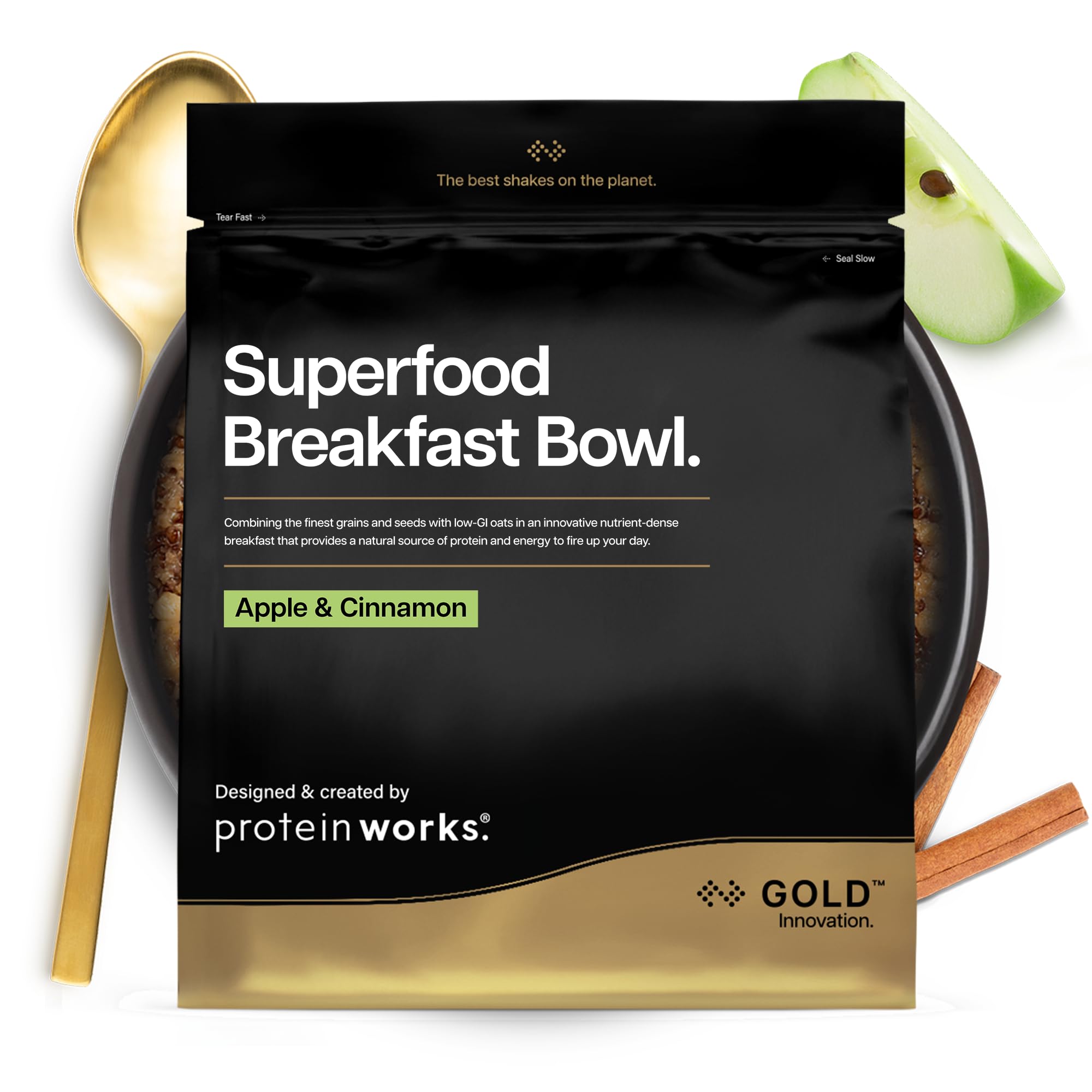 Protein Works | Superfood Breakfast Bowl - GOLD Innovation, Award-Winning Protein Cereal, High Protein Breakfast, Grains, Seeds, Oats, High Fibre, Apple & Cinnamon, 10 Servings, 600g