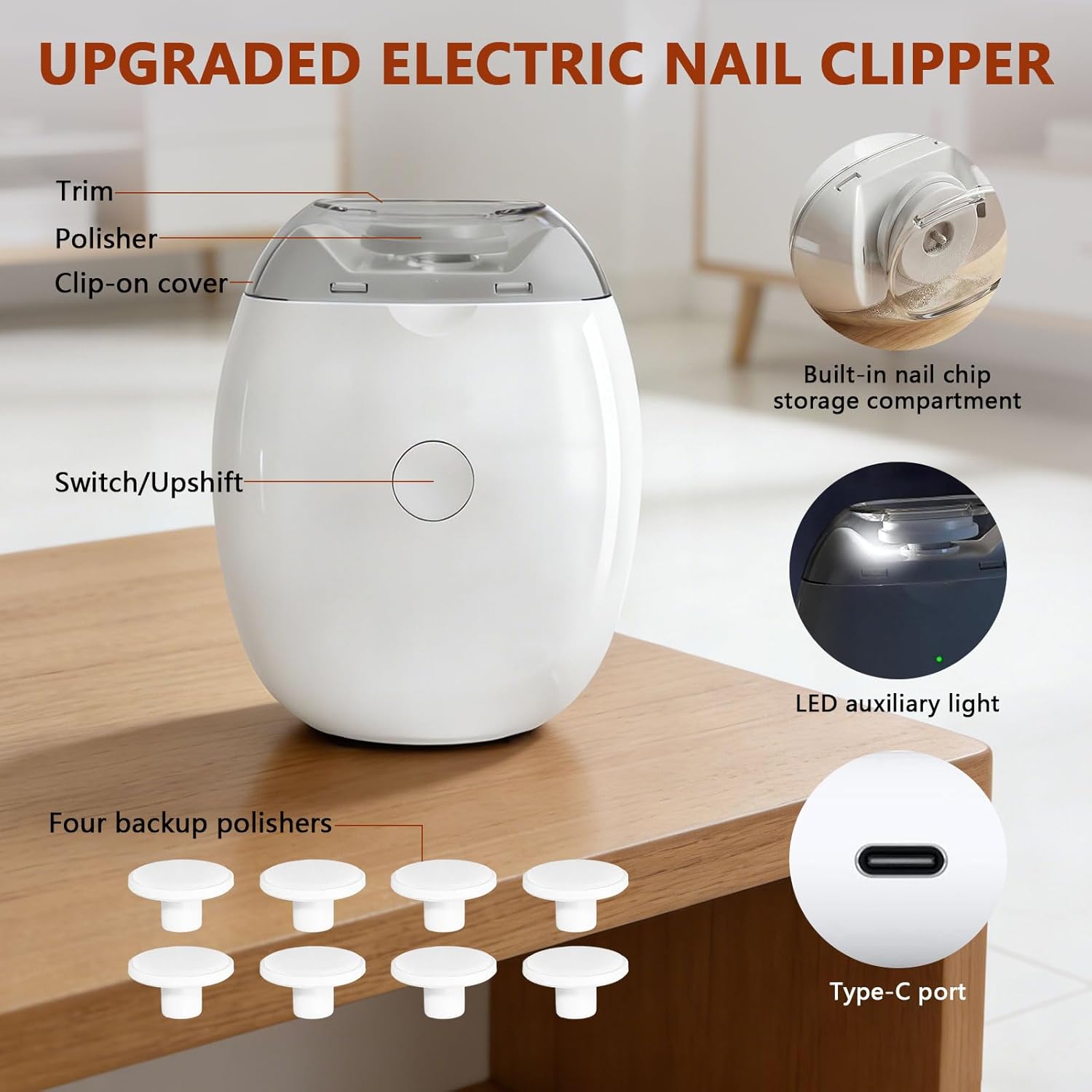 Electric Automatic Nail Clipper - Electric Nail Trimmer for Seniors & Adults, Rechargeable 3-Speed with Built-in Light, Compact Design for Travel and Home Use