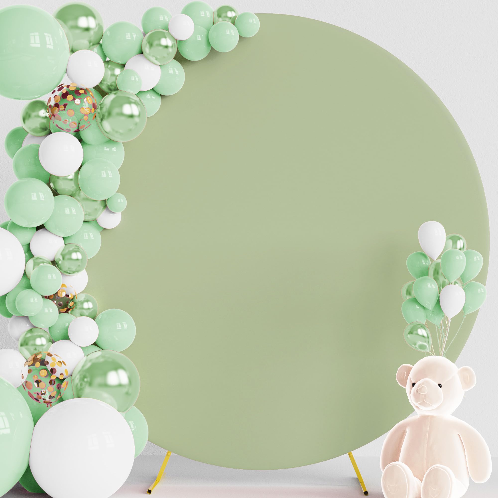 Wokceer 7.2FT Round Backdrop Cover Round Arch Covers Sage Green Spandex Circle Balloon Arch Backdrop Cover for Wedding Birthday Party Baby Bridal