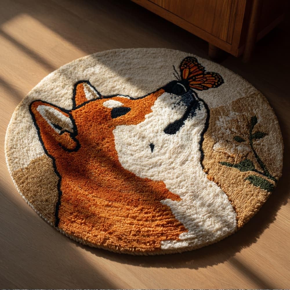WallustrioaW Round Latch Hook Rug Kits Dog for Adults and Starter 50 * 50Cm
