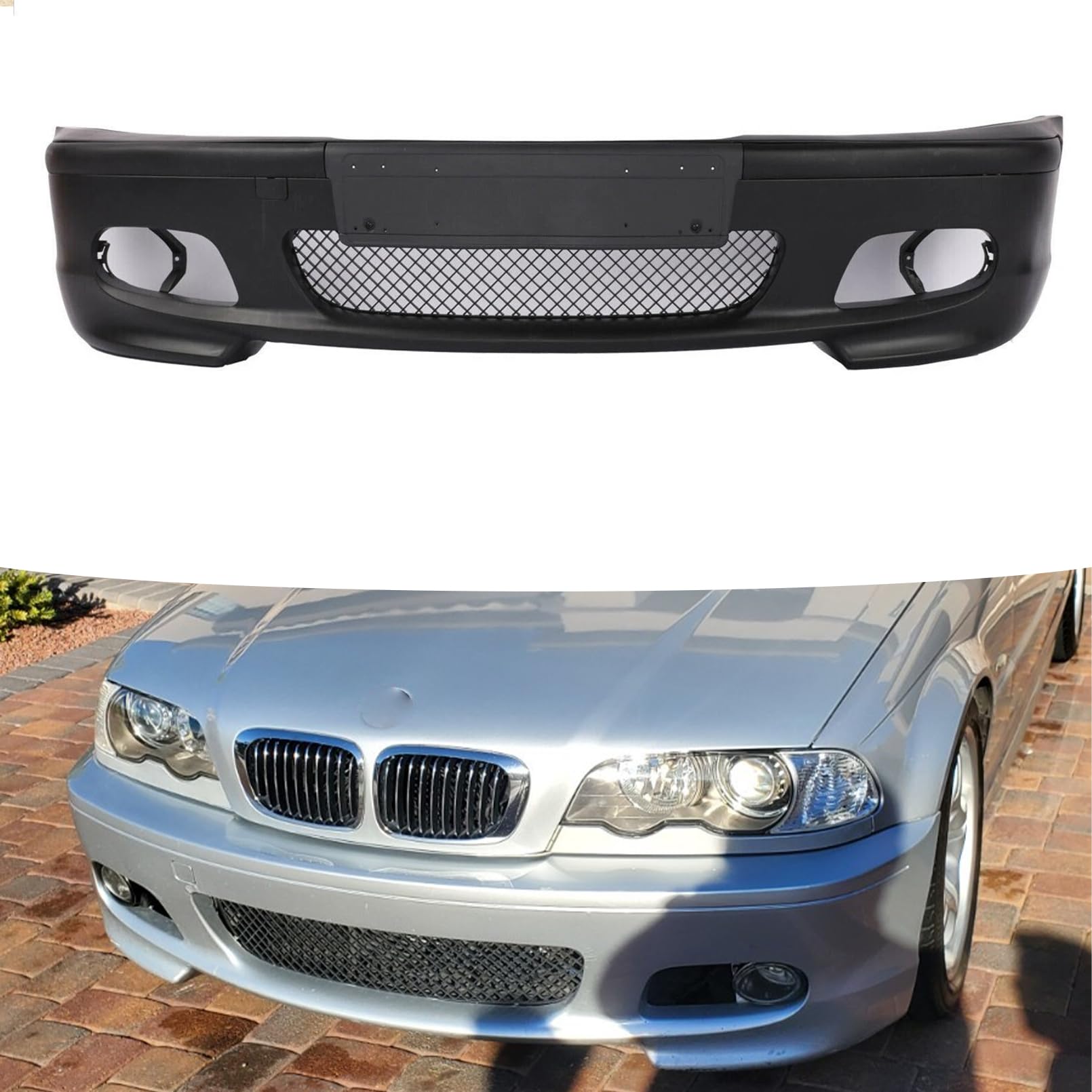 Bewild M-Tech Style Front Bumper Body Kit & Insert Grille Assembly Fit For 2001-2006 BMW E46 325Ci 330Ci & 2000 323Ci MTECH STYLE Modified Front Bumper Assembly Matte Black