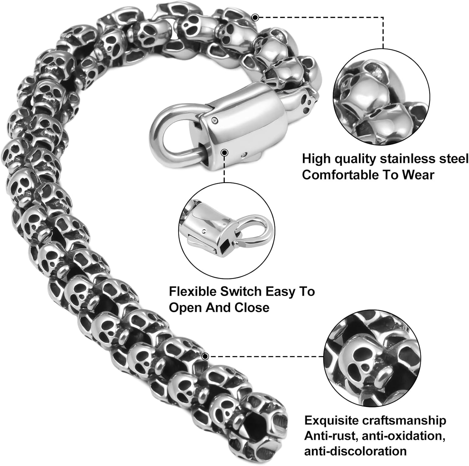 Stainless Steel Heavy Cuban Link Chain Bracelet Gothic Punk Rock Biker Viking Vintage Franco Link Curb Bracelet Jewelry for Men Silver - Image 4