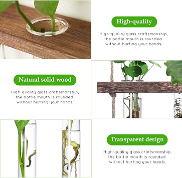 FLOWER Wall Hanging Propagation Station with 3 Tiered Wooden Stand 21 Test Tubes Plant Holder Hydroponic Plants Terrarium Plant Lover Gifts Indoor Garden Decor