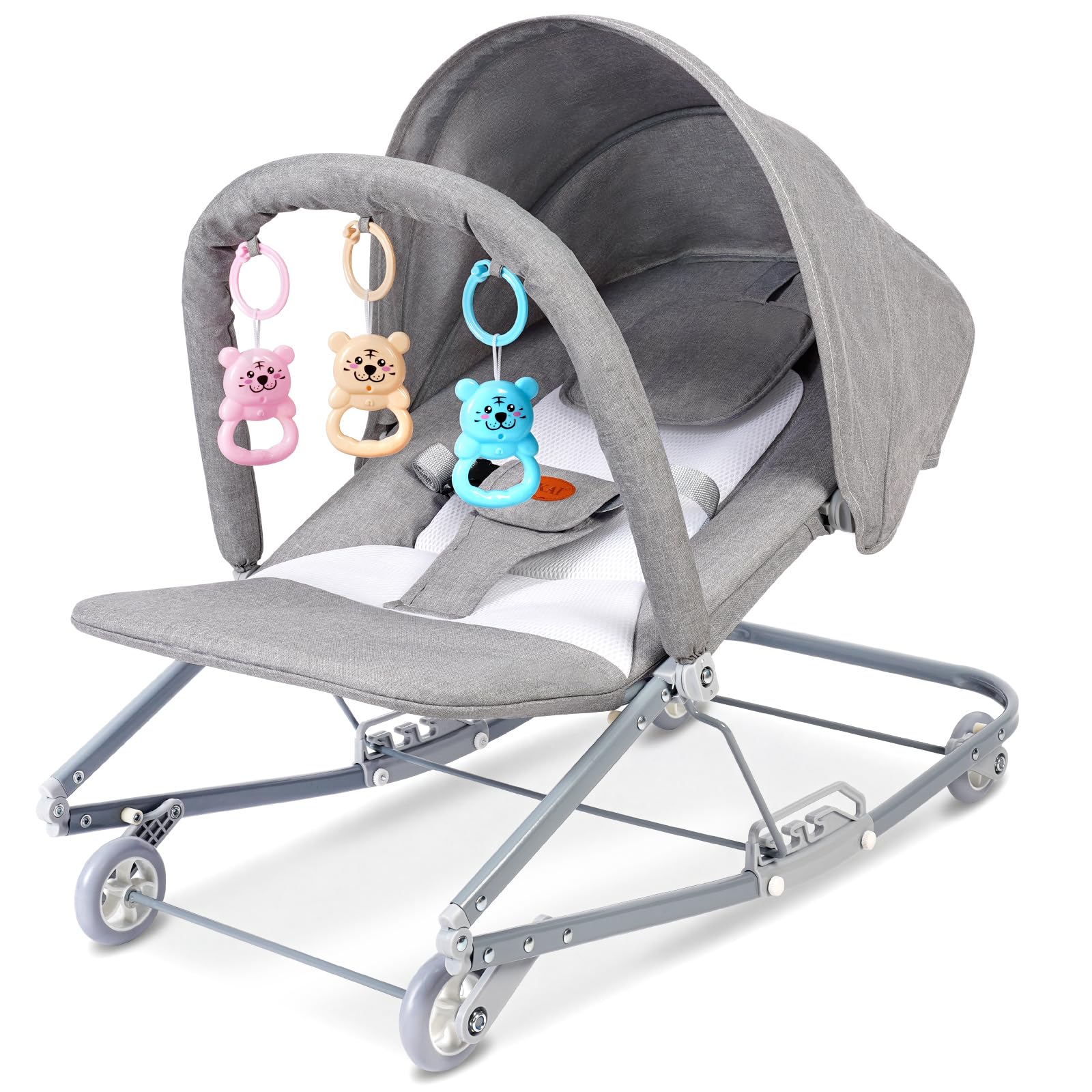 Photo 1 of ***FACTORY SEALED***HKAI Rocking Baby Bouncer with Canopy, 2-Mode Rocking & Rolling Infant Seat, Portable Baby Chair for 0-18 Months(Light Grey)