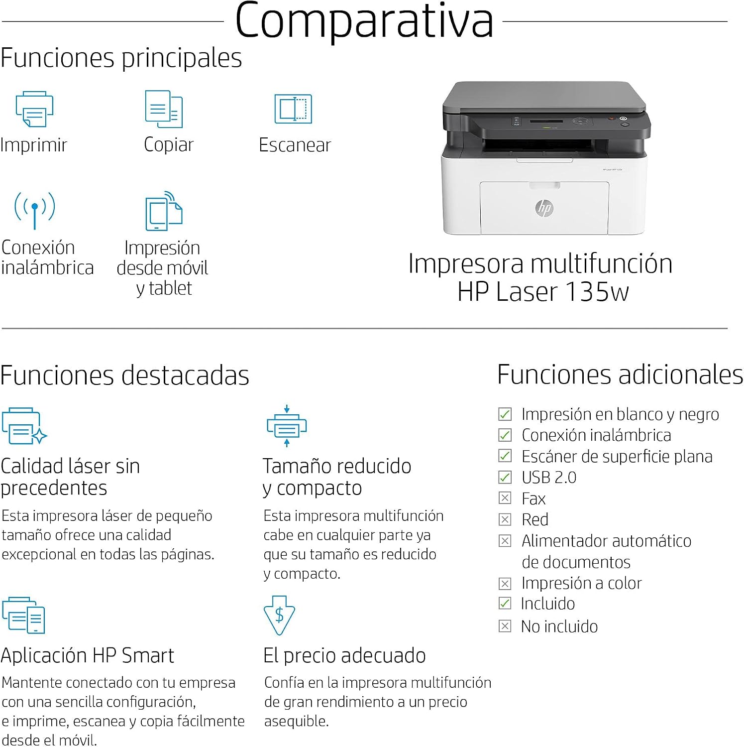 HP Impresora multifunción láser 135 W : Hp: Amazon.es: Informática