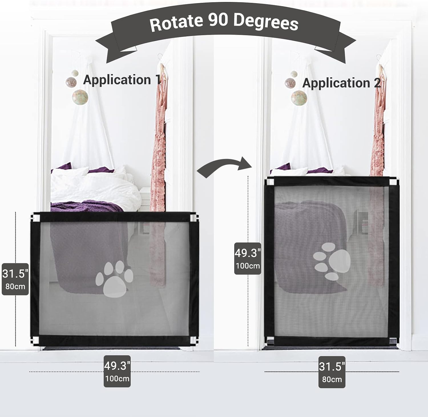 Magic Pet Gate 39.3" x 31.5" Safety Dog Cat Mesh Gate Portable Puppy Screen Barriers for Stairs, Doorways, Hallways