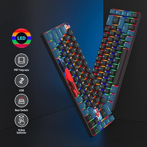 Miniatura 2 de Protable - Teclado mecánico para juegos al 60%, mini compacto retroiluminado de 68 teclas, teclado de oficina con cable con interruptor rojo