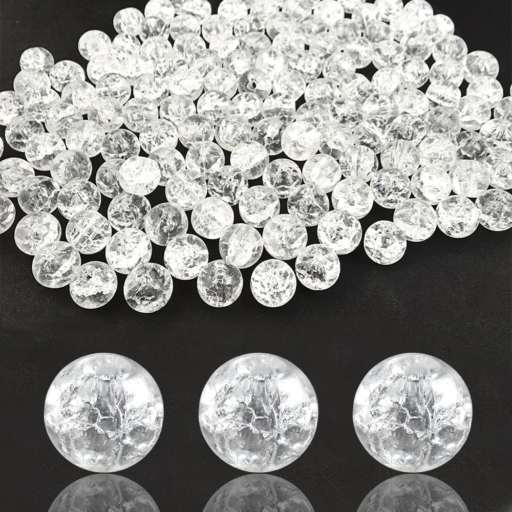 400pcs 8mm Round Glass Beads for Bracelet Pretty Smooth Loose Beads for Necklace-Earring-Jewelry Making and DIY Crafts (Crackle Pink)