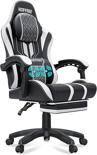 HOFFREE Silla de juegos de masaje grandes y altas con reposapiés, silla de juego de 400 libras para adultos, personas pesadas, silla de computadora,