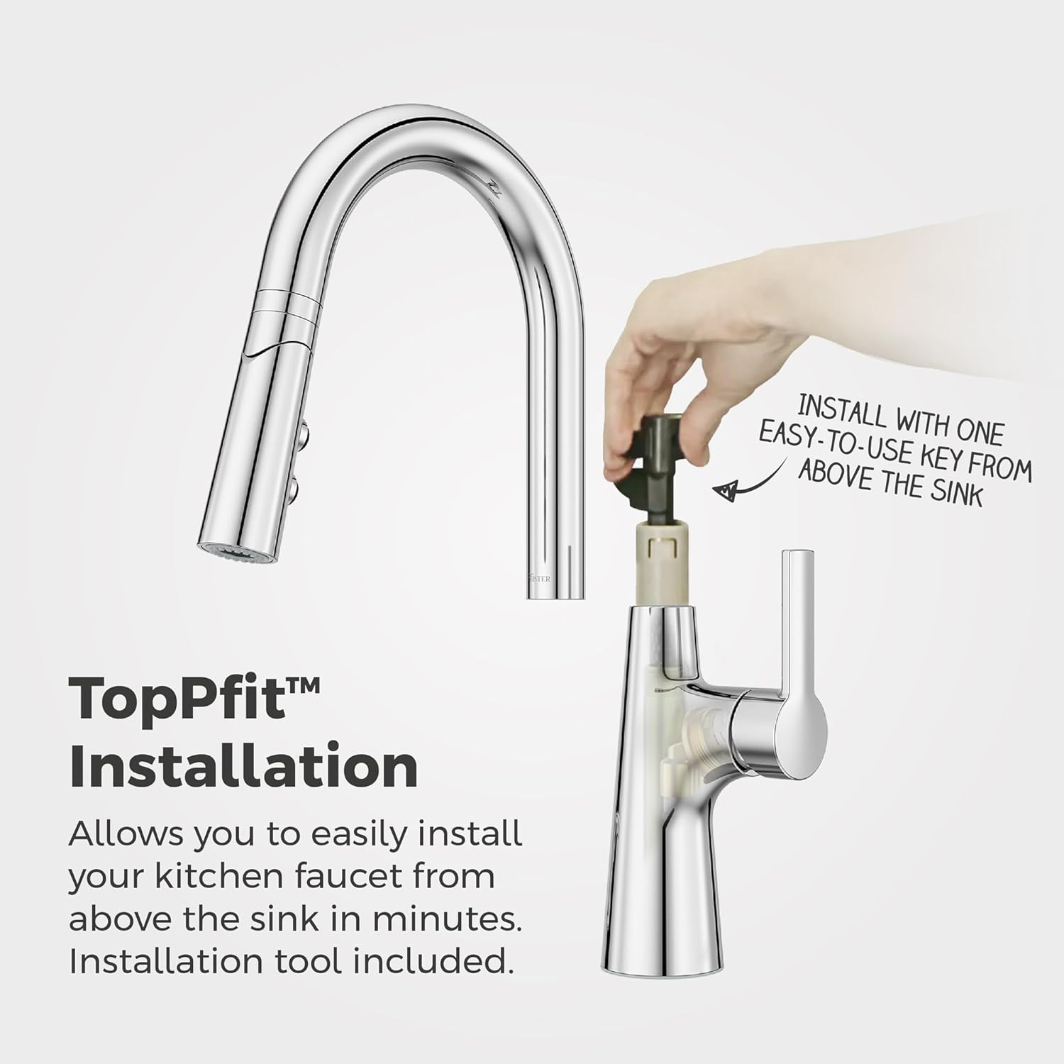 Pfister Tasso Kitchen Faucet with Pull Down Sprayer and Soap Dispenser, Single Handle, High Arc, NSF Certified, Polished Chrome Finish, F5297TSOC