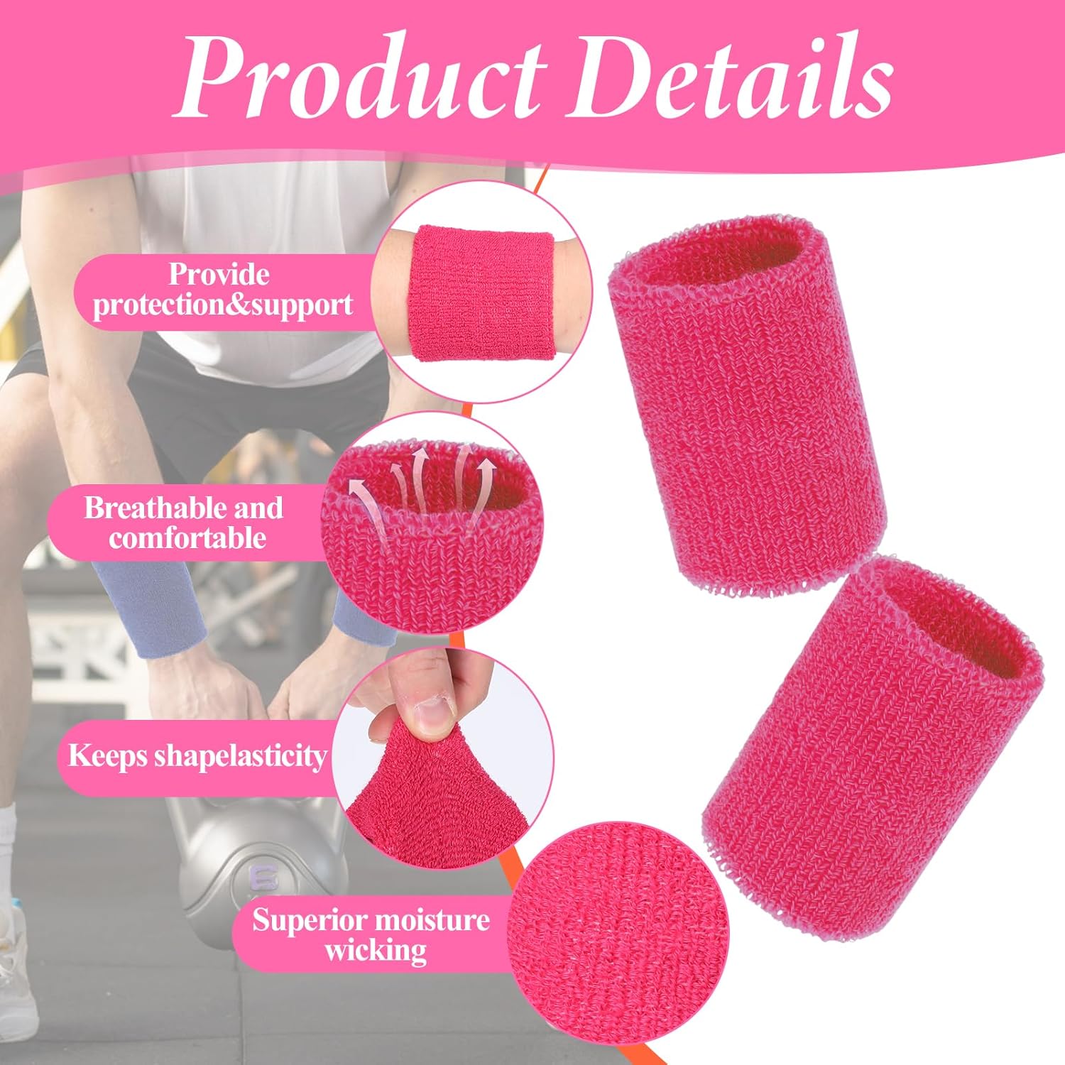 12 Pcs Sweat Bands Wristbands, Tennis Wristbands Sweatbands Sweat Absorption Protection Sports for Tennis, Running