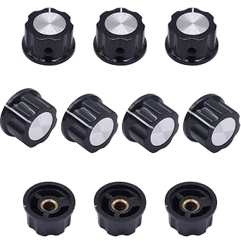 Taiss 10pcs Potentiometer Knobs 6 mm Dia. Shaft Silver Tone Top Rotary Knobs Black A02-6mm
