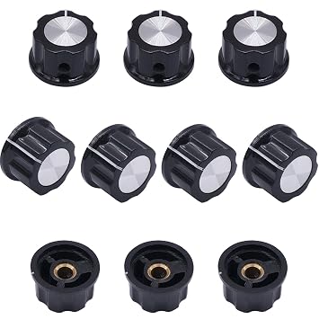 Taiss 10pcs Potentiometer Knobs 6 mm Dia. Shaft Silver Tone Top Rotary Knobs Black A02-6mm