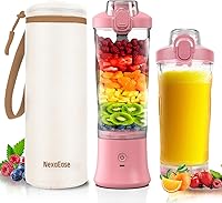 Vista 15 de Licuadora Portátil Exprimidor Personal para Batidos y Smoothies - Botella Mezcladora Eléctrica de Proteínas de 20 OZ con Funda Aislante, Tapa