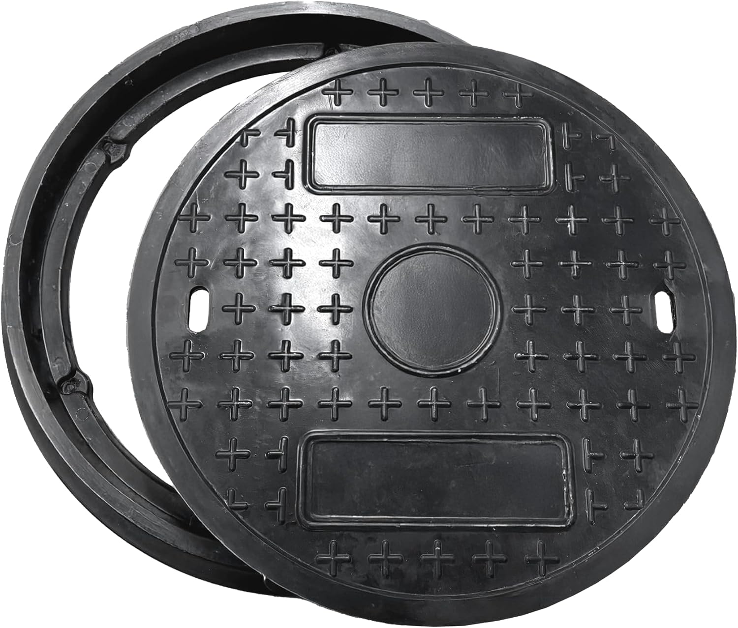 20in Round Manhole Covers and Frame,18in Clear Opening Fiberglass Replacement Solid Top Cover,Septic Tank Lid and Base for yard,Non-slip Reinforced Sewage Basin Cover(Overall size 22.8in)