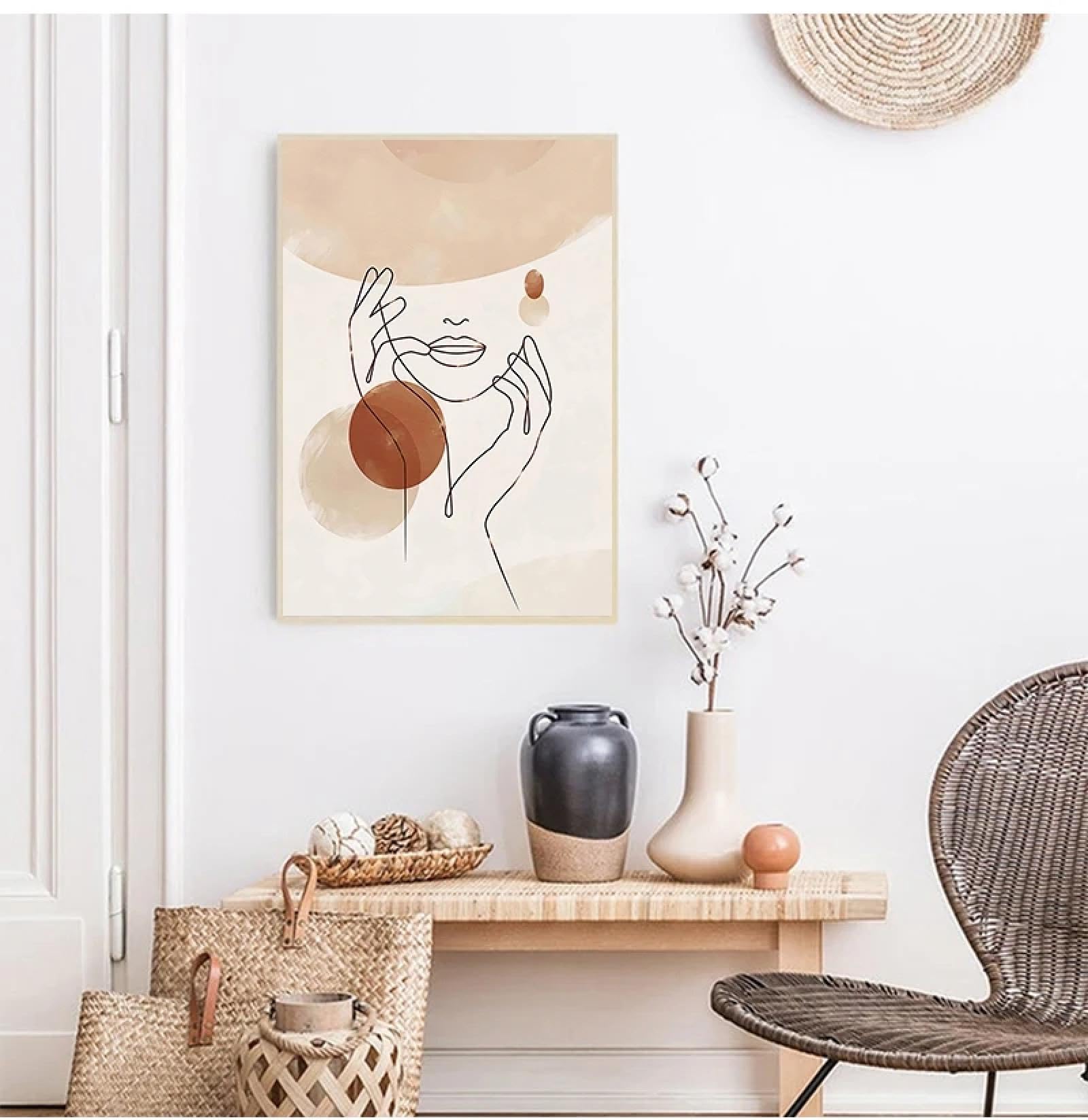 BIEMBI Impresión de dibujo de línea de cara de mujer abstracta decoración de pared Boho cartel minimalista de terracota arte de pared marco dorado pintura en lienzo 30X45cm marco dorado