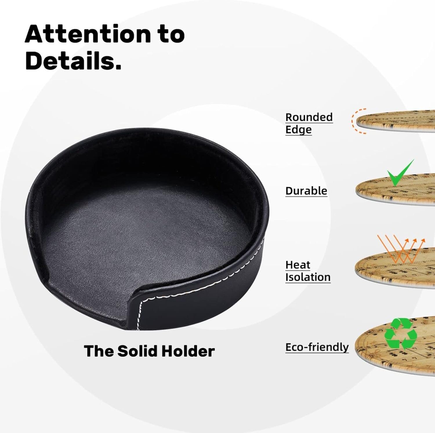 6 Pcs Leather Coasters for Drinks with Holder Retro Music Scores Coaster Sets Drink Table Cup Coasters for Kitchen Coffee Decor - Image 6