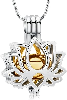 Cremation Jewelry Lotus Flower Urn Necklaces for Ashes Stainless Stell Memorial Ash Pendant Necklaces with Mini Urn Keepsake Ash Jewelry for Men Women Gifts with Funnel Filler Kit