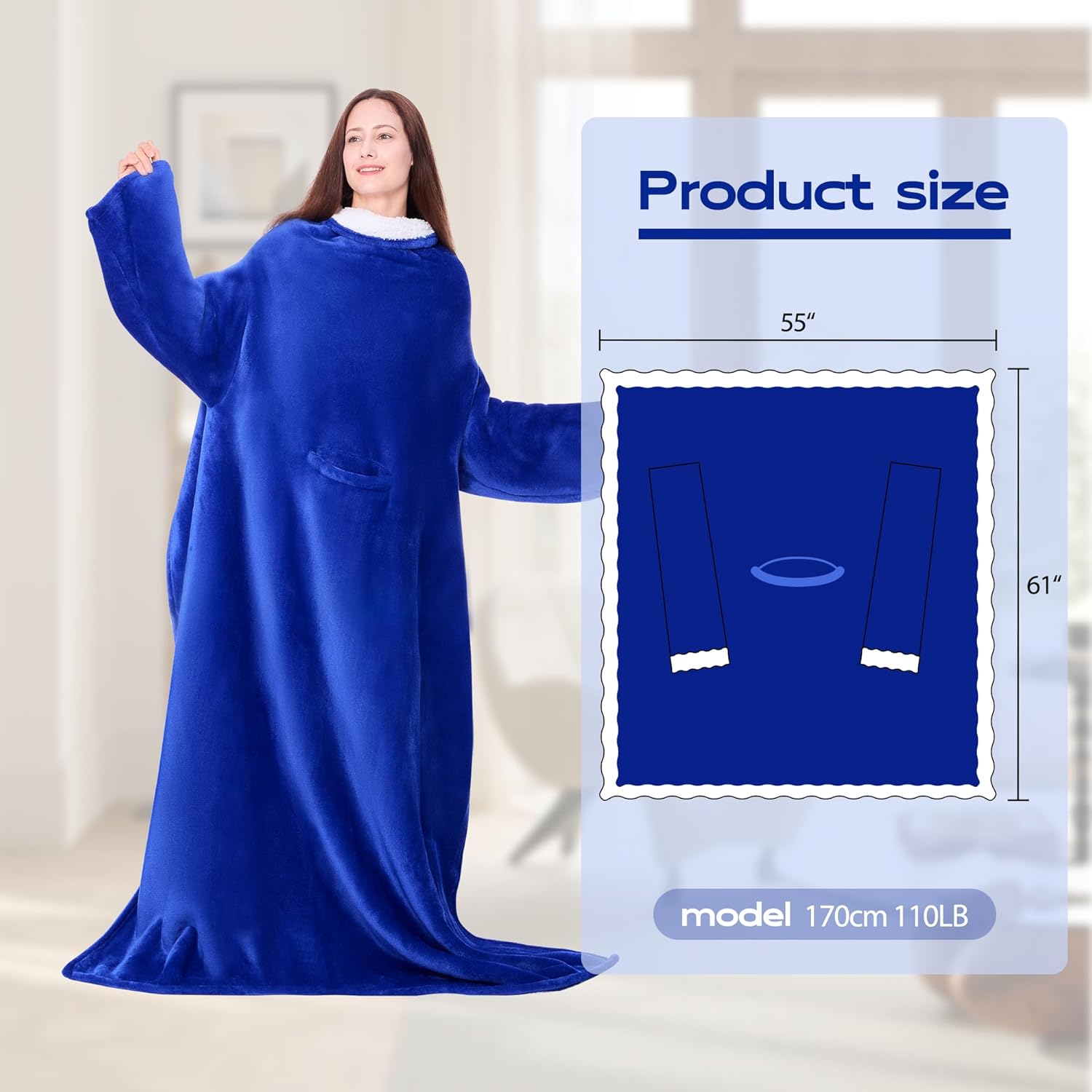 NORD ECO Wearable Blanket with Sleeves, Cozy Wearable Blanket with Arms and Pockets for Women Men, Warm TV Wrap Throw Blanket Robe as Gifts for Mom Wife, Navy Blue