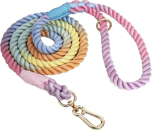 LWBMG Correa de perro de 5 pies hecha a mano de cuerda de algodón trenzada para perros pequeños, medianos y grandes, macarrón colorido