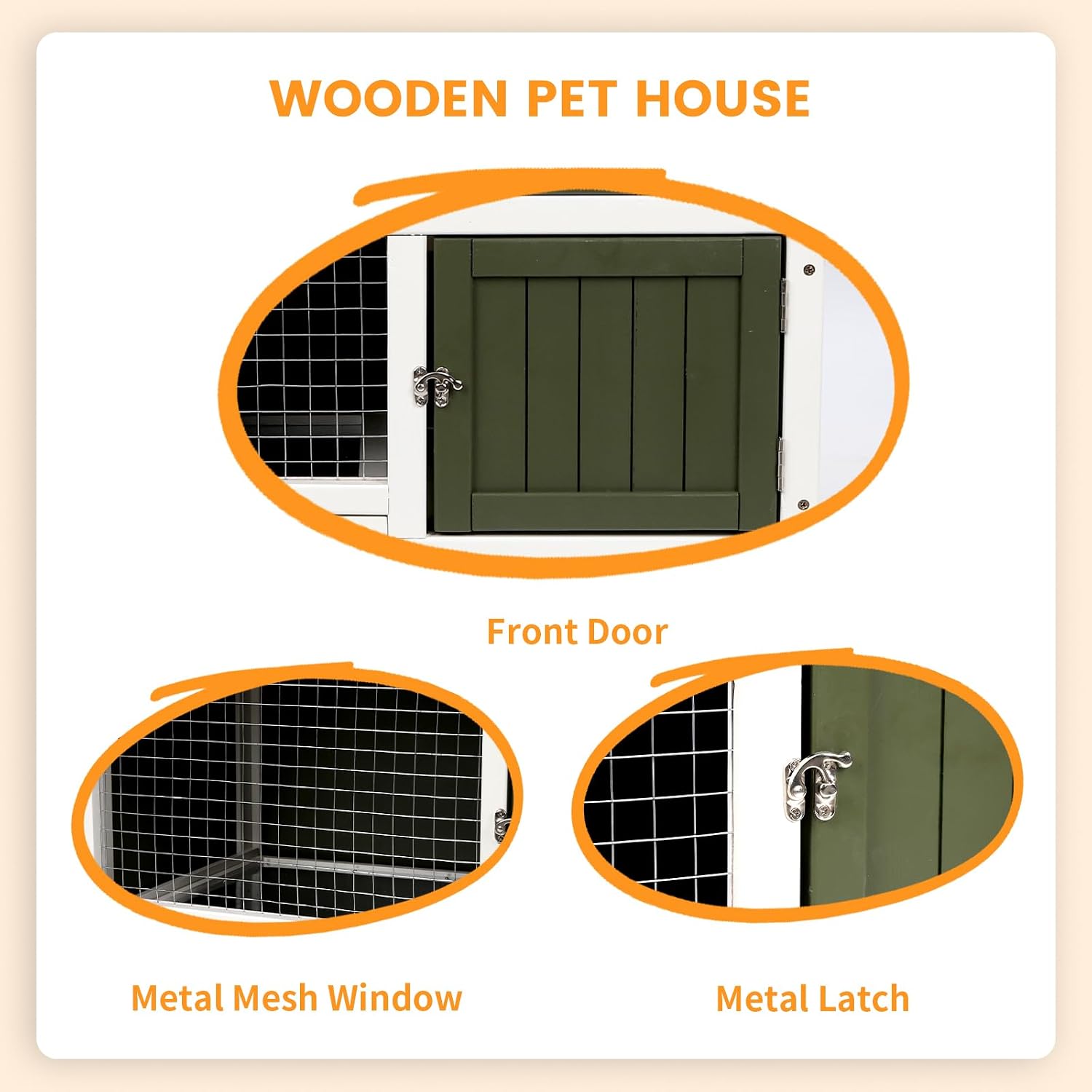Outdoor Cat/Dog House Small Pet Nest Wooden Weatherproof Pet Shelter with Elevated Floor,Pet Bowl Hook,Door Bolt Indoor/Outdoor Pet House for Cats,Dogs,Rabbits(Green)