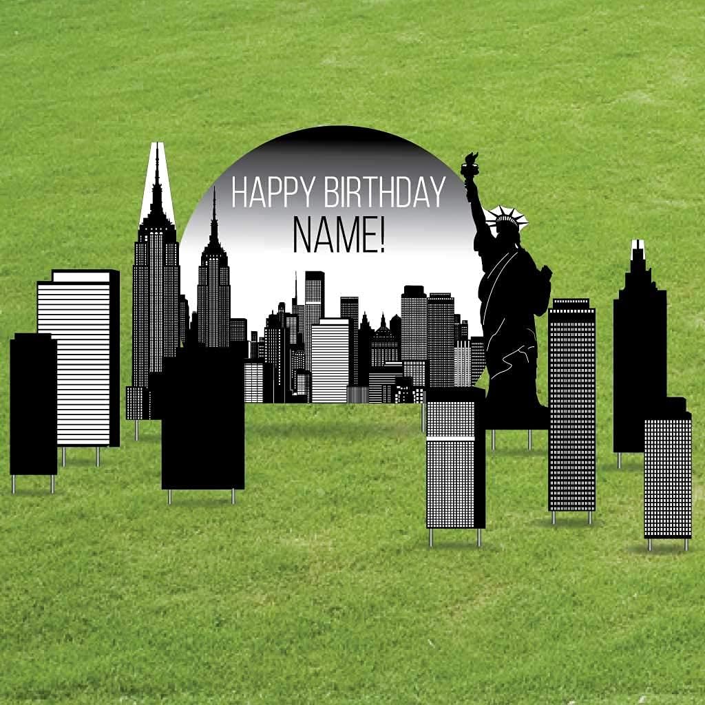 VictoryStore Custom New York Birthday Decorations: New York Happy Birthday Yard Decoration 10pcs Includes Stakes