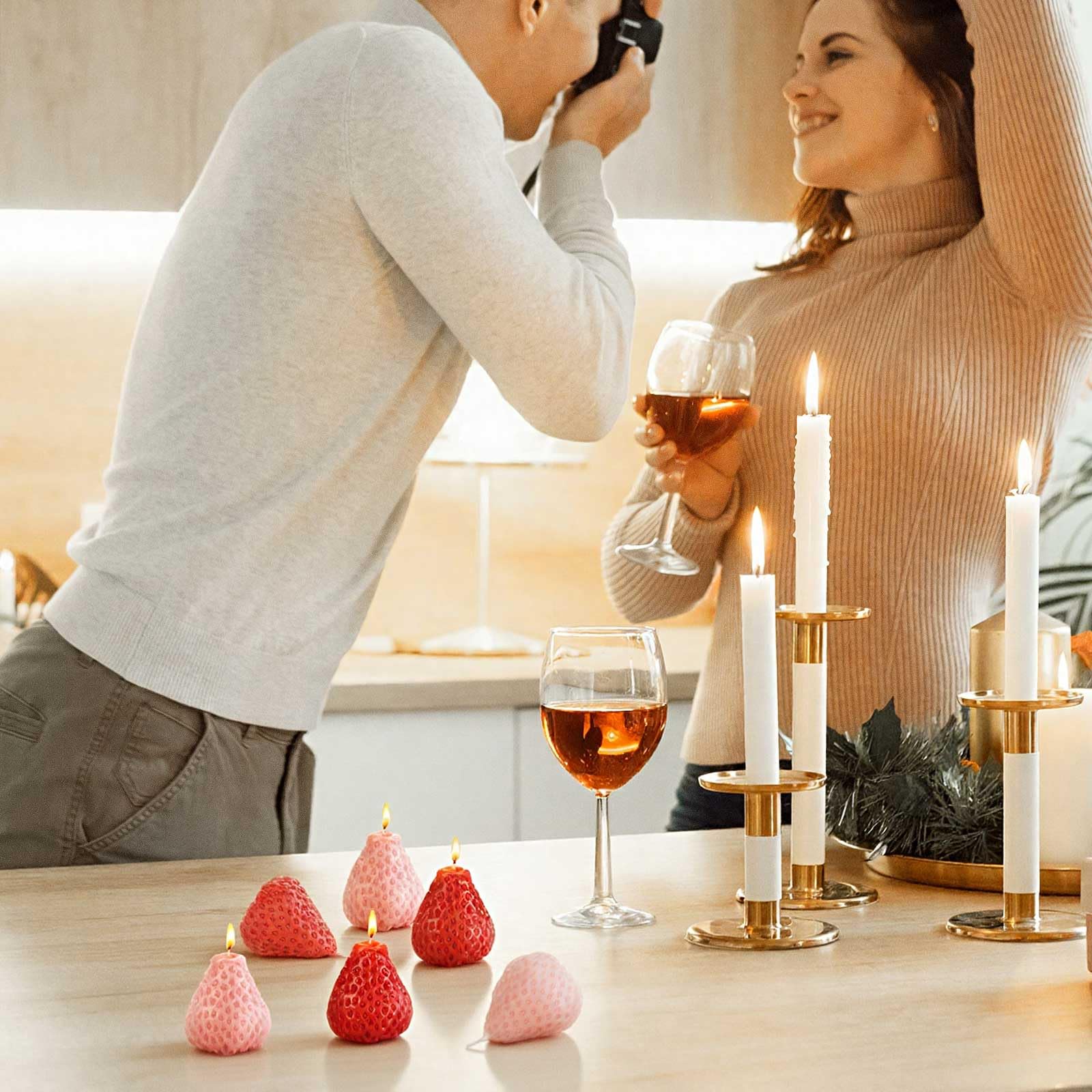 Tisancy 6 Pcs Low Temperature Candles, Romantic Valentine's Day Gifts Candles, Body Safe Wax Low Heat Dripping Play Smokeless Unscented Tea Lights for Valentine's Day Anniversaries Decor(Red, Heart)