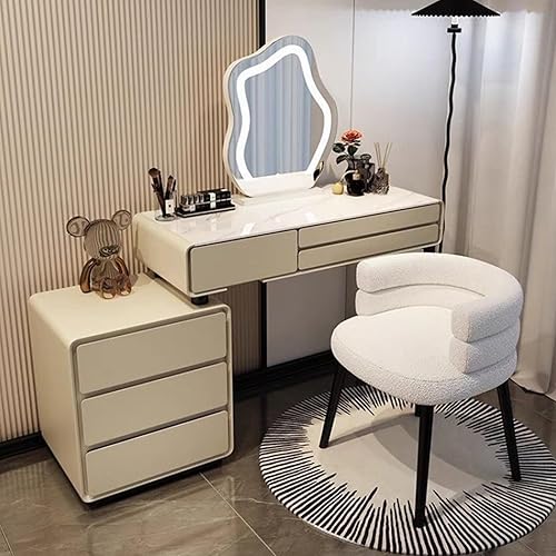 Miniatura 9 de Escritorio de tocador con luces, tocador de maquillaje con espejo, tocador con cajón grande, 3 modos de iluminación de brillo ajustable, juego de