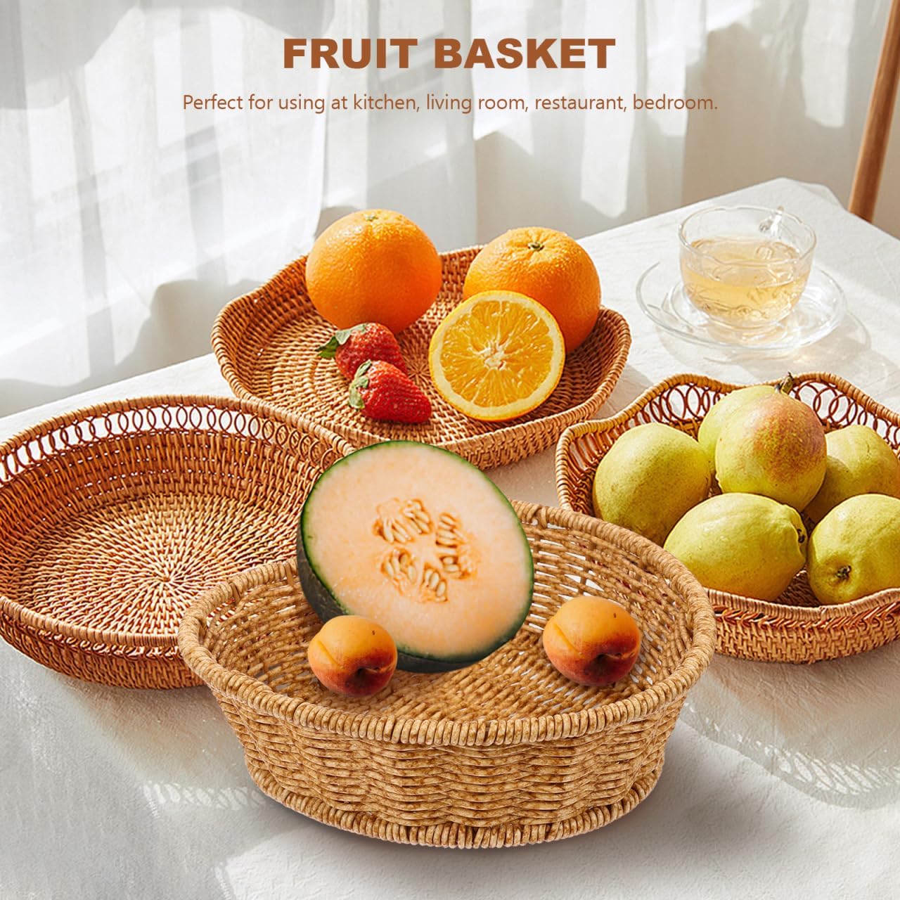 Ciieeo Rattan Bread Tray Woven Heart Shape Fruit Candy Display Basket Snack Pastry Chips Serving Plate Wicker Coffee Table Tea Decoration