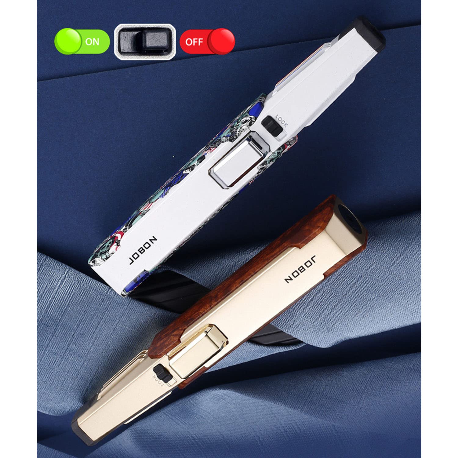 Jet Torche Stylo Briquet Coupe-Vent Réglable Rechargeable Flamme Forte avec Verrouillage Feu Briquet Butane pour Bougie Camping Barbecue Cuisine (Gaz Non Inclus),White
