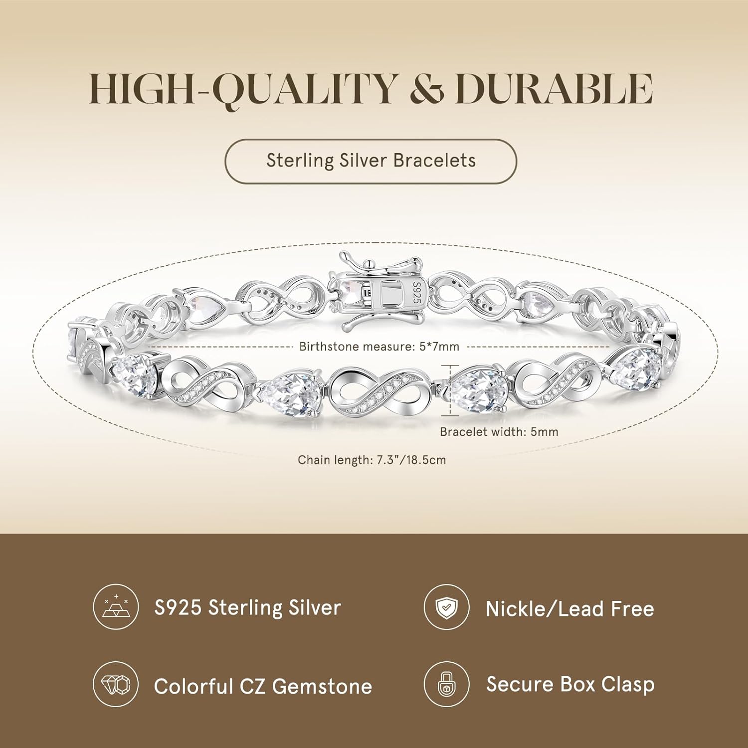 FANCIME Infinity Embrace Birthstone Tennis Bracelet for Women Infinity Design Sterling Silver Pear Shape Gemstone Jewelry Anniversary Birthday Mothers Day Gifts for Women Her Mom Wife - Image 5