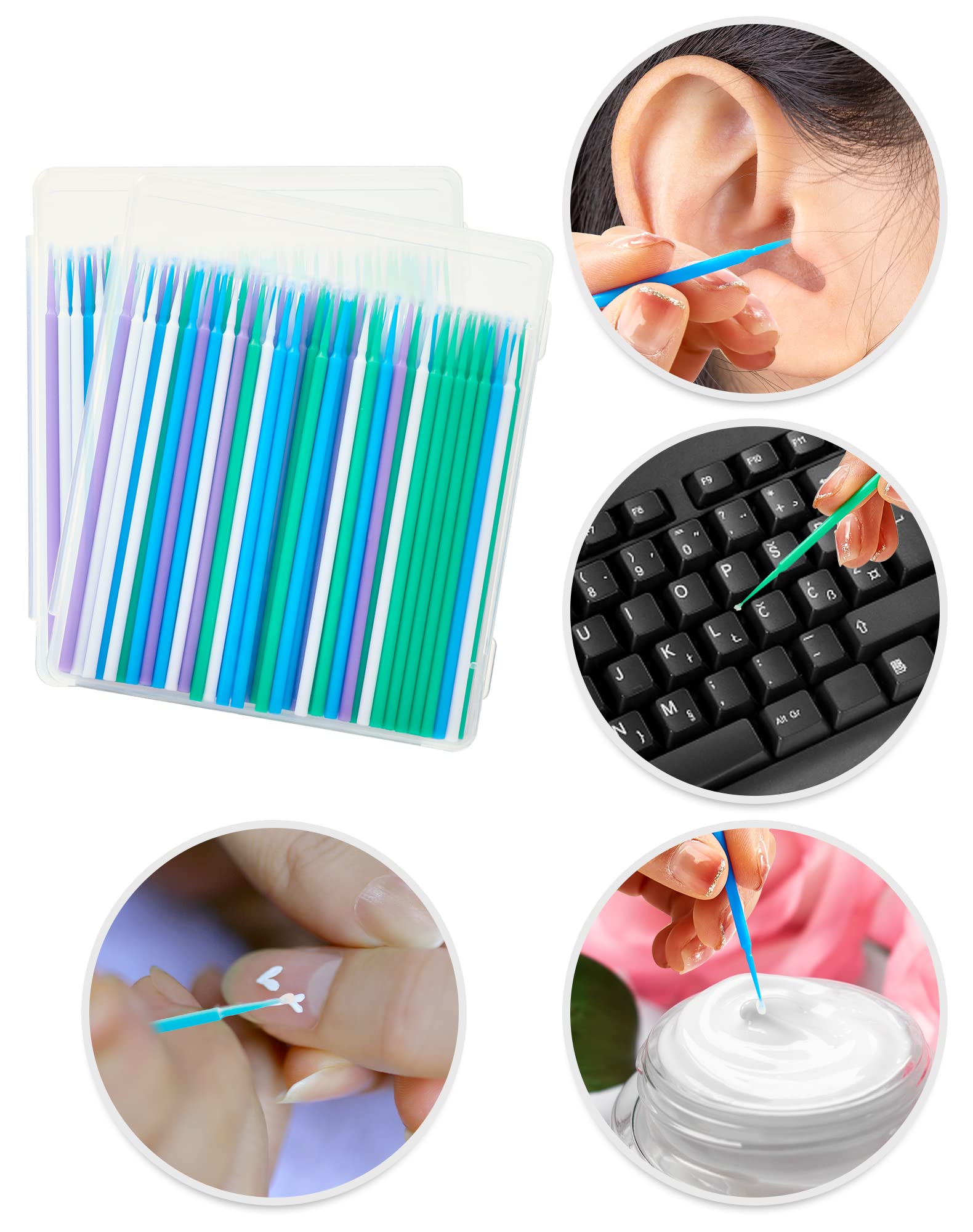 LAOYE Aplikatory do lakieru samochodowego, 200 sztuk, drobne pędzle do lakieru, 4 rozmiary 1,0 mm, 1,5 mm, 2,0 mm, 2,5 mm, aplikatory do retuszu lakieru samochodowego - 2 opakowania pędzli do naprawy
