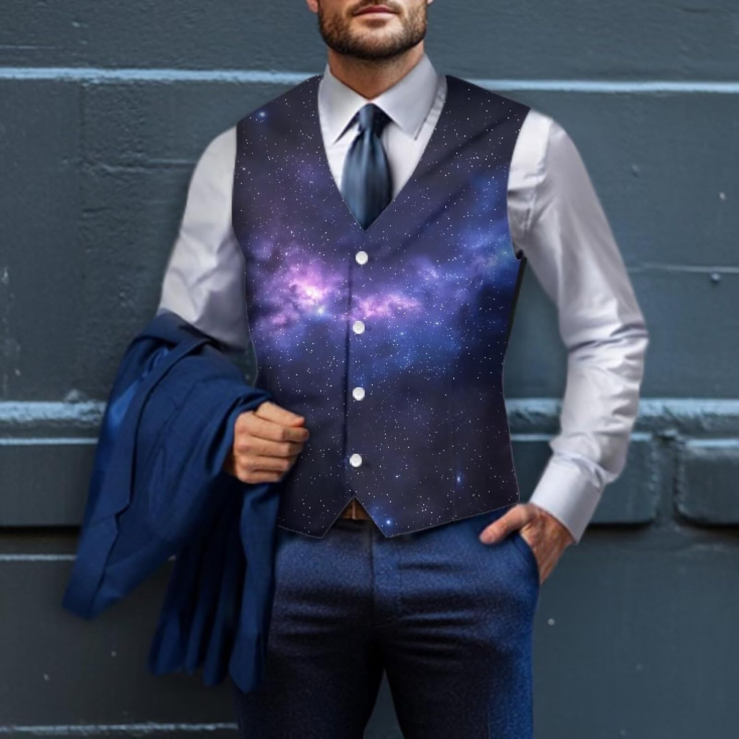 Men's Casual Dress Suit Vest with Buttons Slim Fit Business Formal Waistcoat Vests with Back Strap
