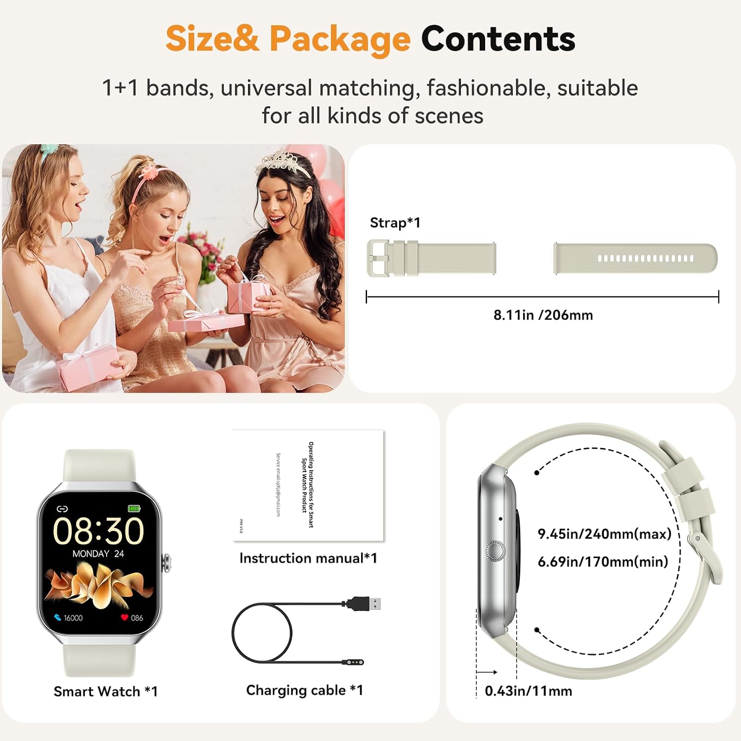 Smart Watch for Women, Fitness Trackers with Heart Rate/Sleep Monitor/Pedometer, Smartwatch with Calls/Messages/Notifications, IP68 Waterproof Fitness Watch (White)