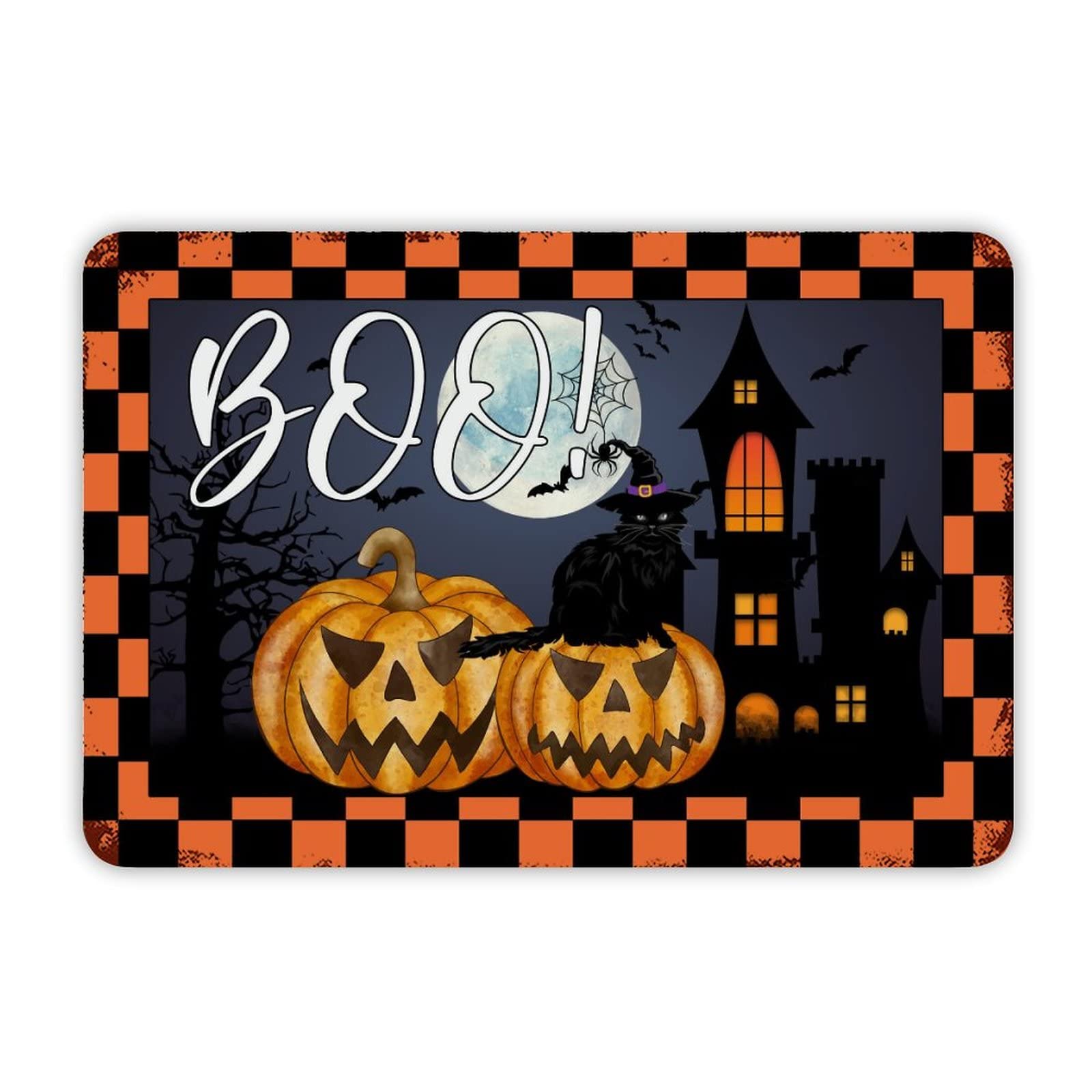 ENEDNATE Boo Halloween Pumpkin Cute Cat Witch Hat Aluminum Tin Sign 8x12 Inch Waterproof Vintage Metal Sign for School Office Classroom Gate Garage Garden Home Wall Decoration Housewarming Gifts