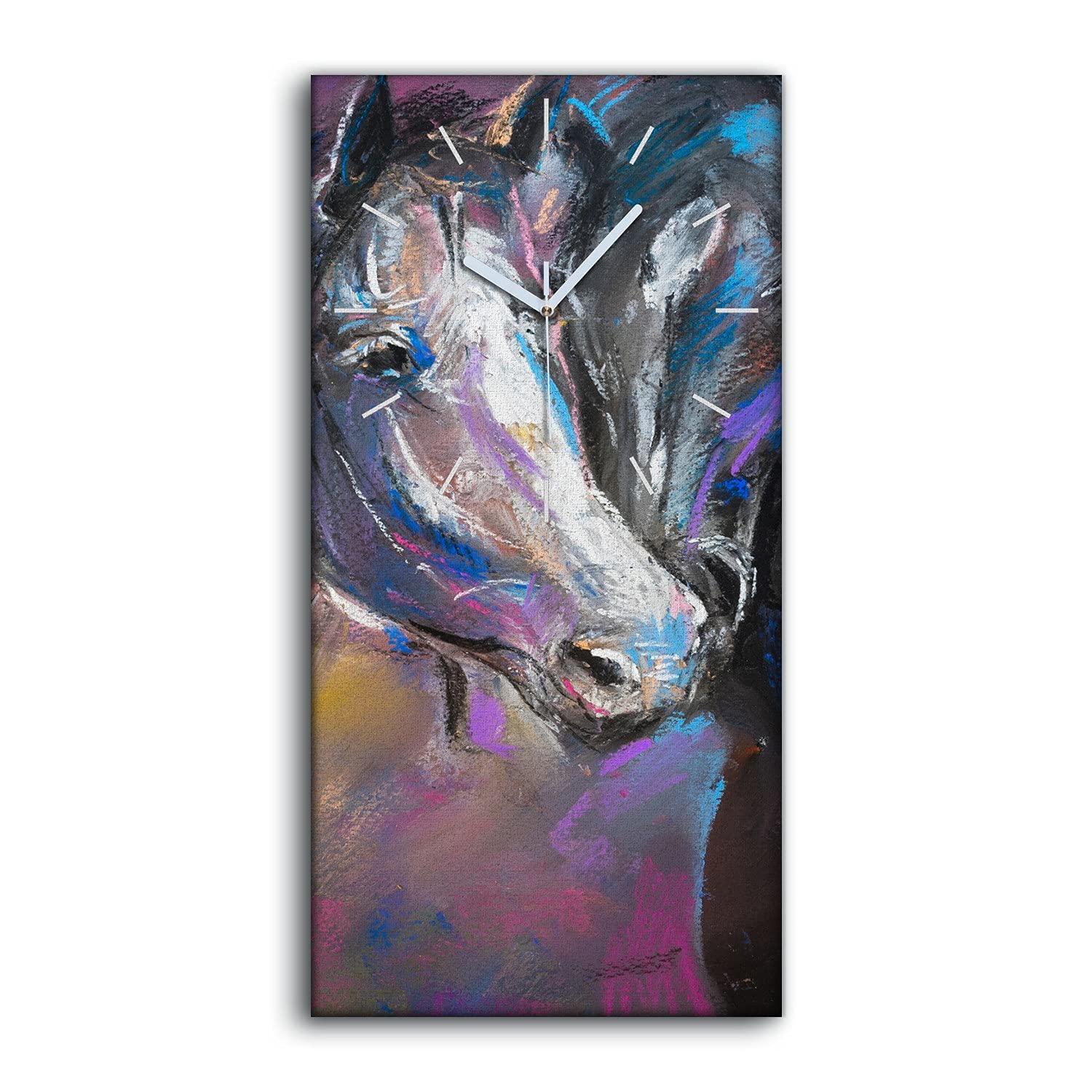 Horloge sur toile chevaux pastel pour un salon zen et silencieux