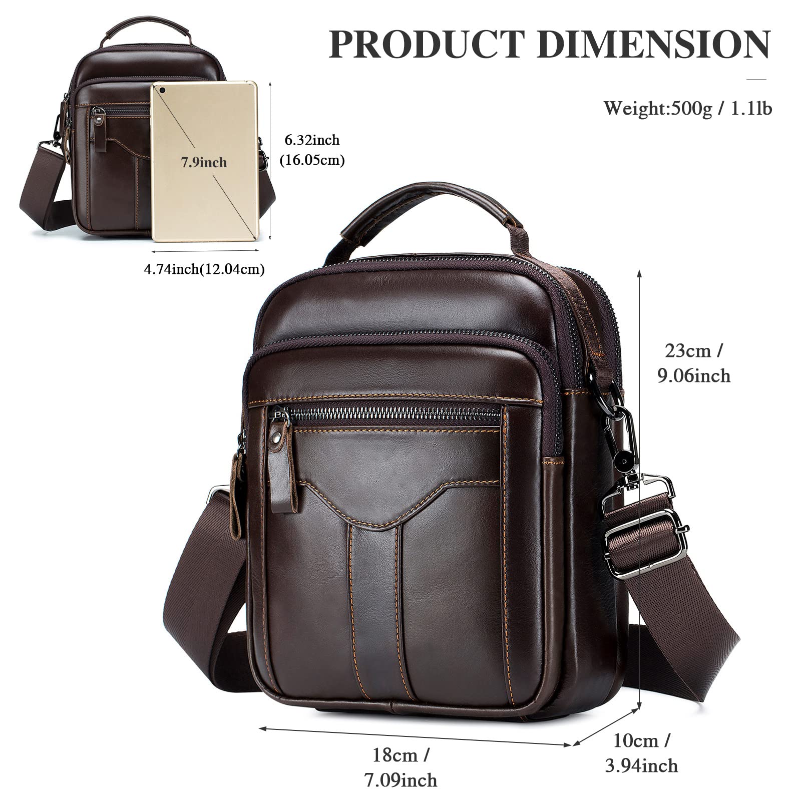 BAIGIO Borsello Uomo Pelle Borsa a Tracolla da Uomo Borsa a Spalla Borsa da Uomini in Vera Pelle Borse Messenger RFID Blocker per Sportiva, Viaggio, Lavoro
