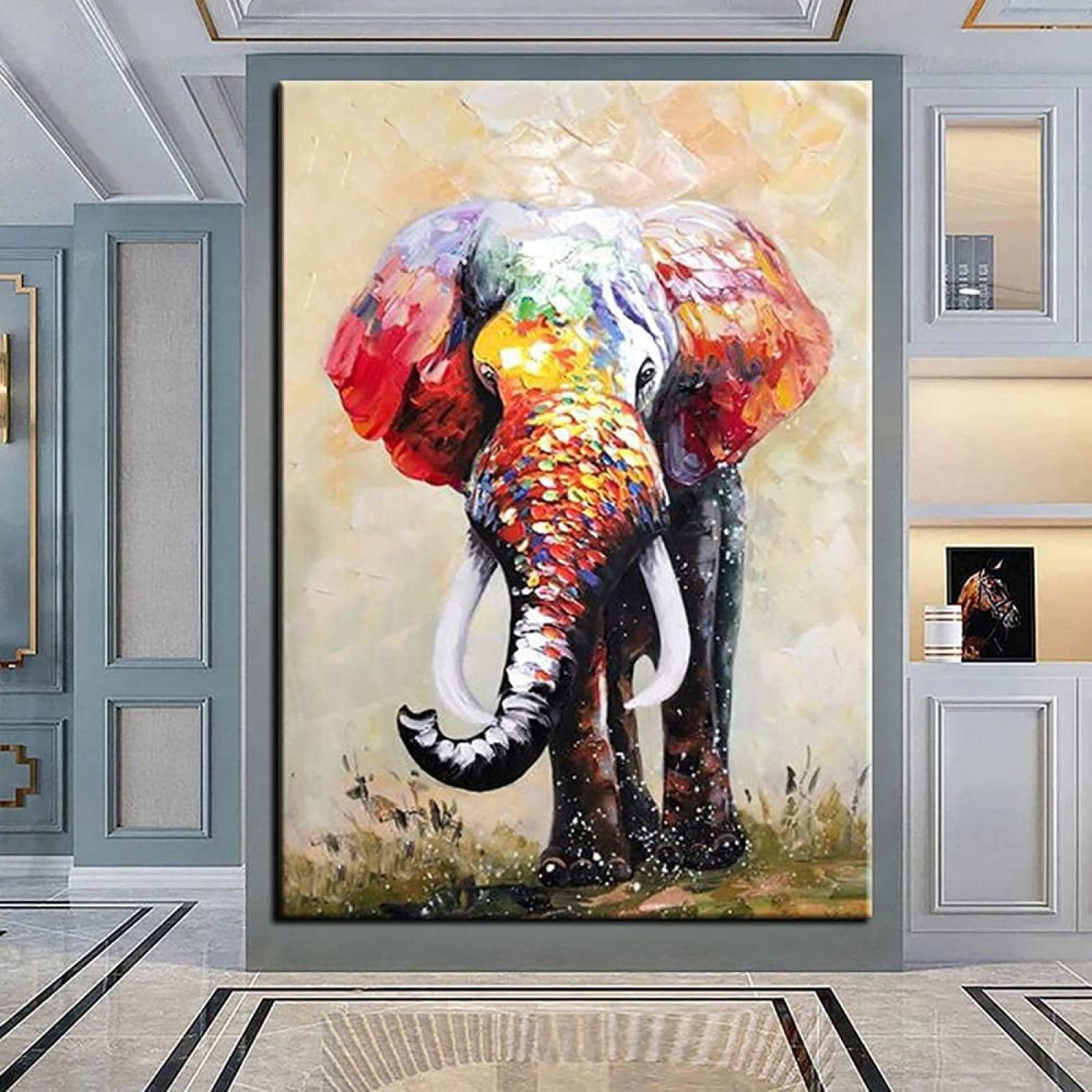 Amazon｜美的プリント油絵壁アートパネルカラフルな象抽象的な 