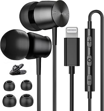 iPhone 13 14 12 Pro Max MFi Certified Lightning Earphones with Mic Noise Isolating Stereo Bass In-Ear Headphones Lightning Connector Wired Earphones for iPhone 11 XR SE