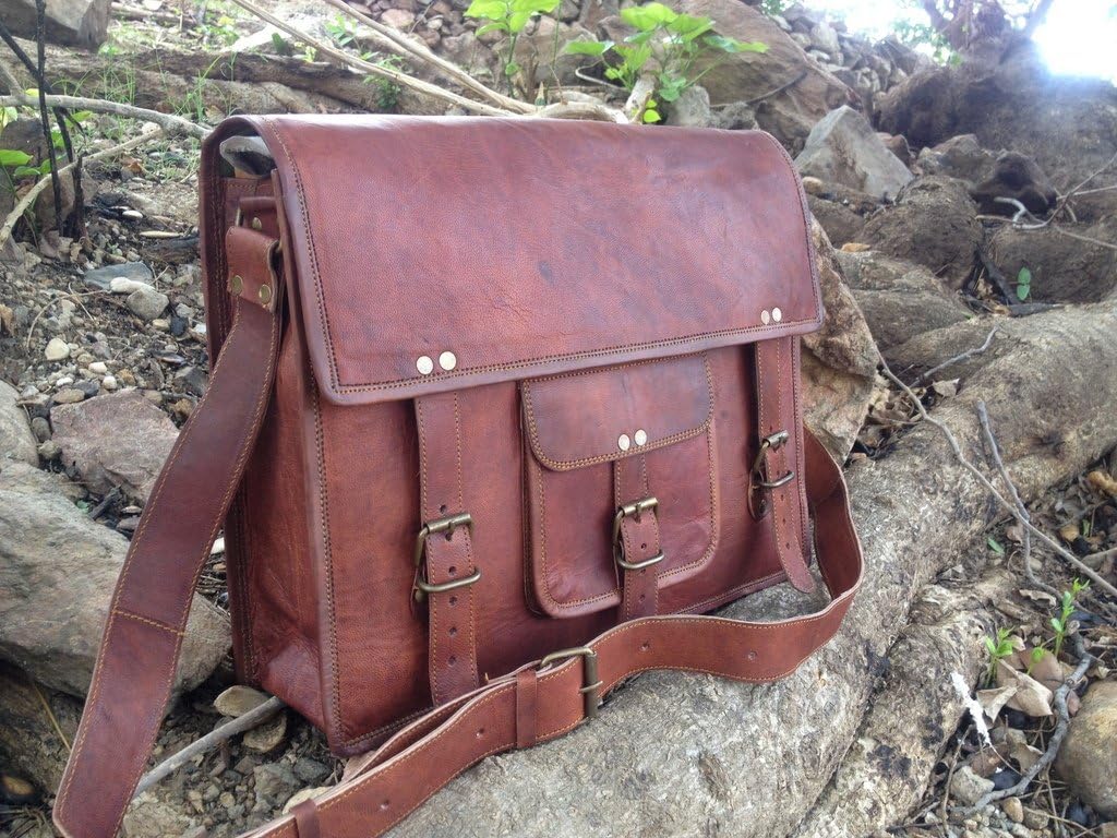 Leather Unisex Vintage Real Leather Messenger Bag for Laptop Briefcase Satche