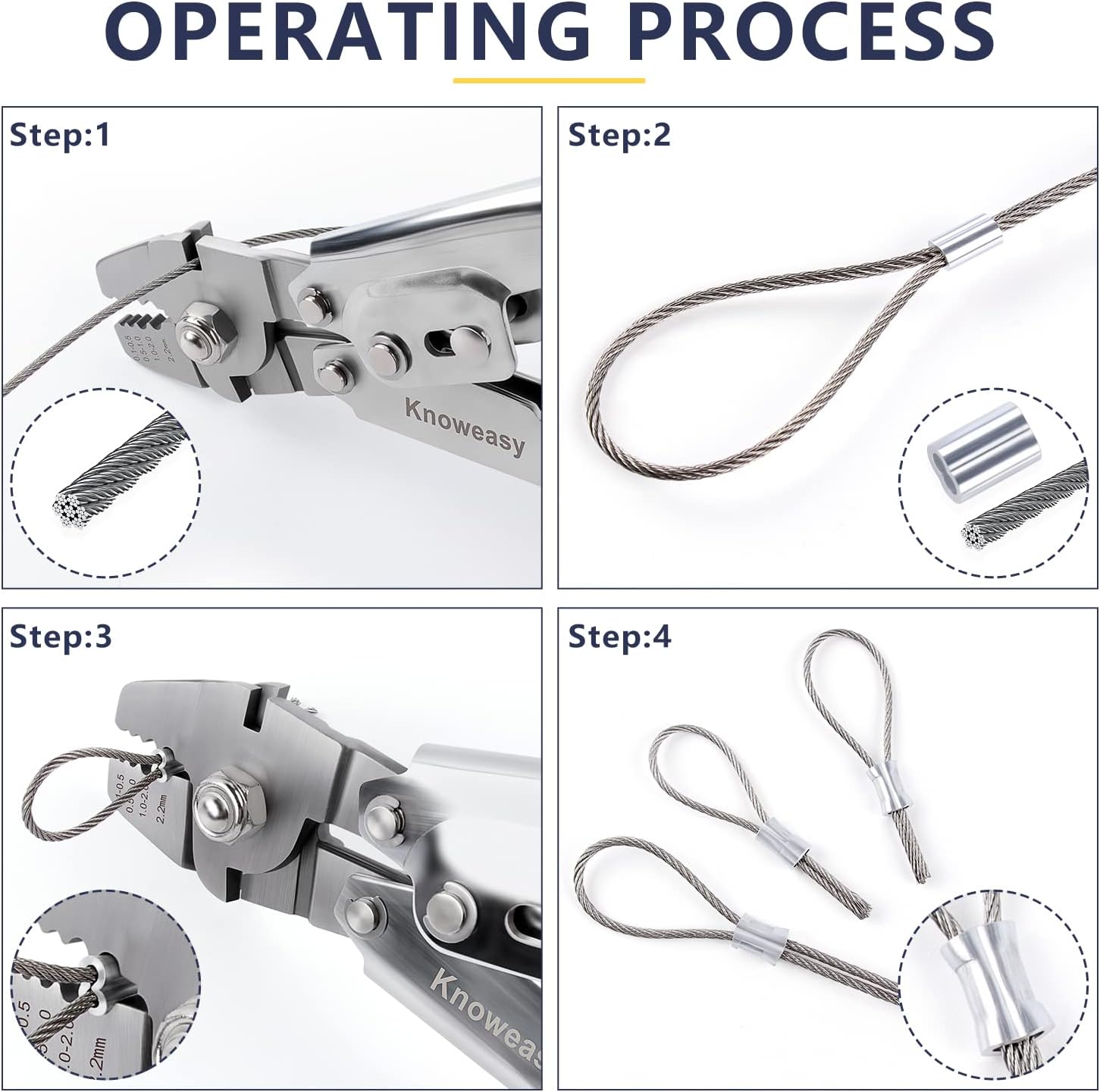 Knoweasy Wire Rope Crimping Tool - Swager and Crimper for Fishing Lines and Aluminum Crimping Loop Sleeves up to 2.2mm, Ideal Wire Rope Crimpr for Cable Crimping and Swaging Projects