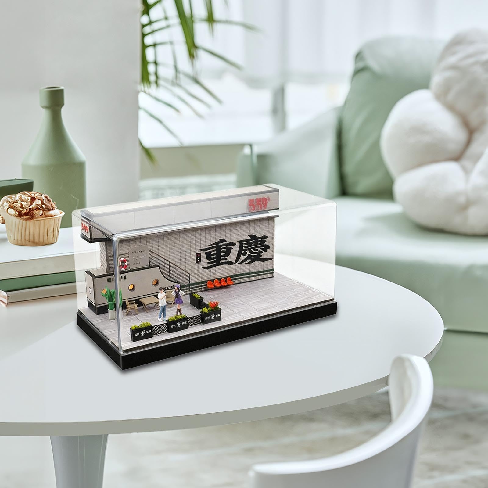 Oshhni Vitrine für Modellautos im Maßstab 1/64, Aufbewahrungsbox für Spielzeugautos, Straßen-Diorama-Szenario, staubdicht, Organizer für