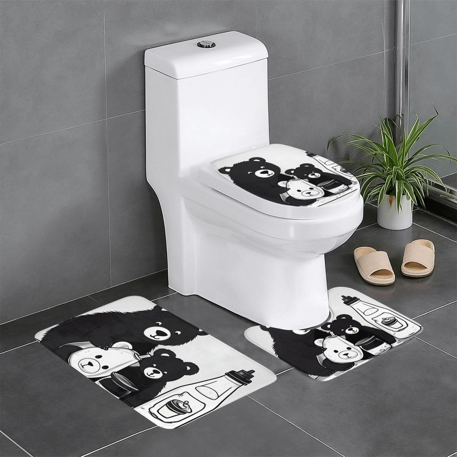 Tapis de salle de bain antidérapants lot de 3 absorbants motif ours mignon