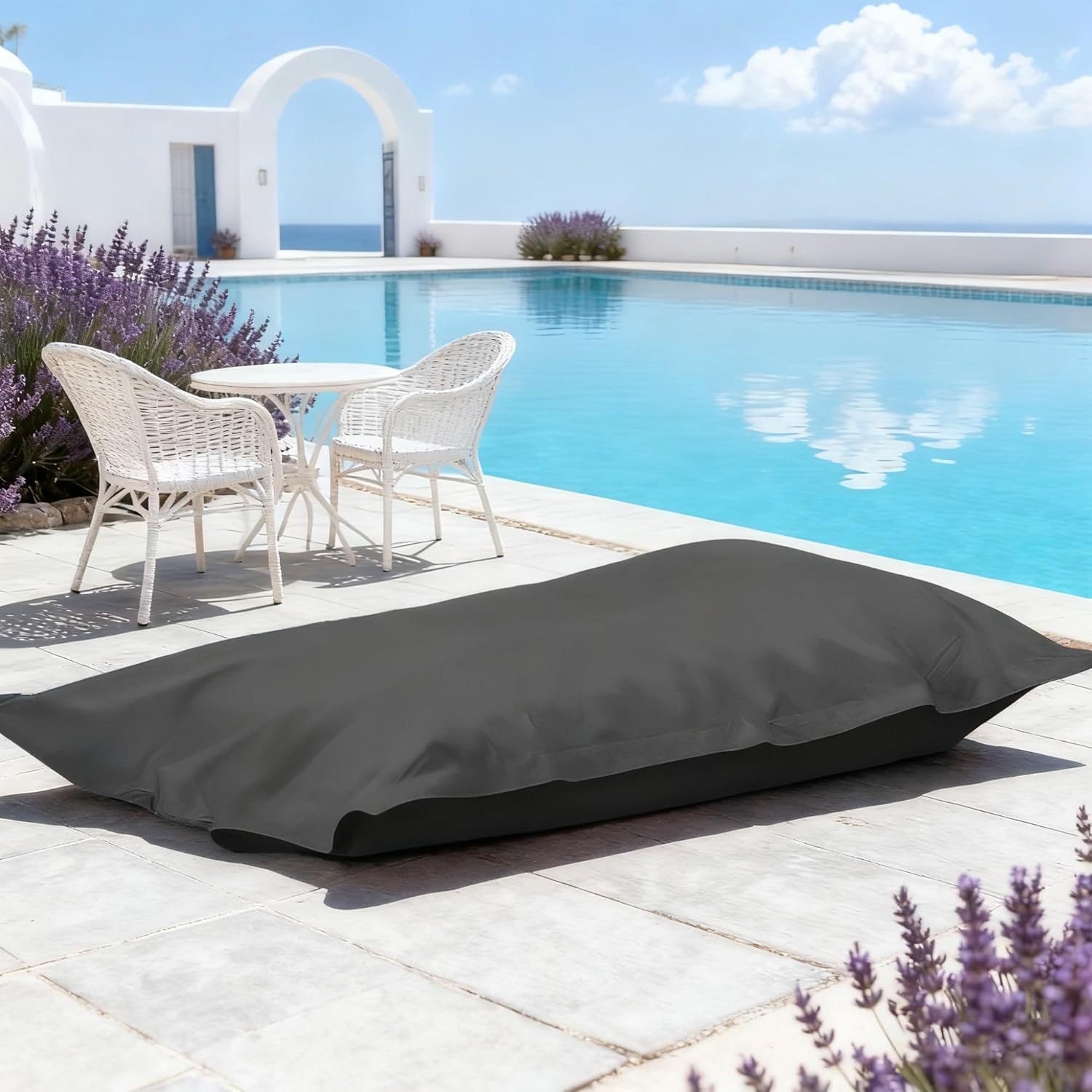 SXBCyan Waterproof Bean Bag Cover for Adults (No Filler) Soft Sofa Bed Oxford Lounge Chair Giant Beanbag Floor Seating Outdoor Stripes Pouf Couch for Poolside Beach Garden(Dark Grey)