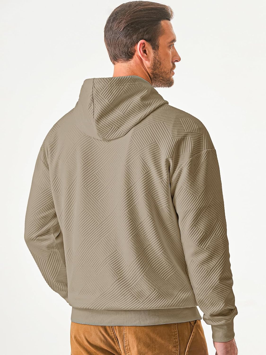 Men's Casual Soild Color Hooded Sweatshirts Geometric Texture Graphic Long Sleeve Pullover Hoodies - Image 2