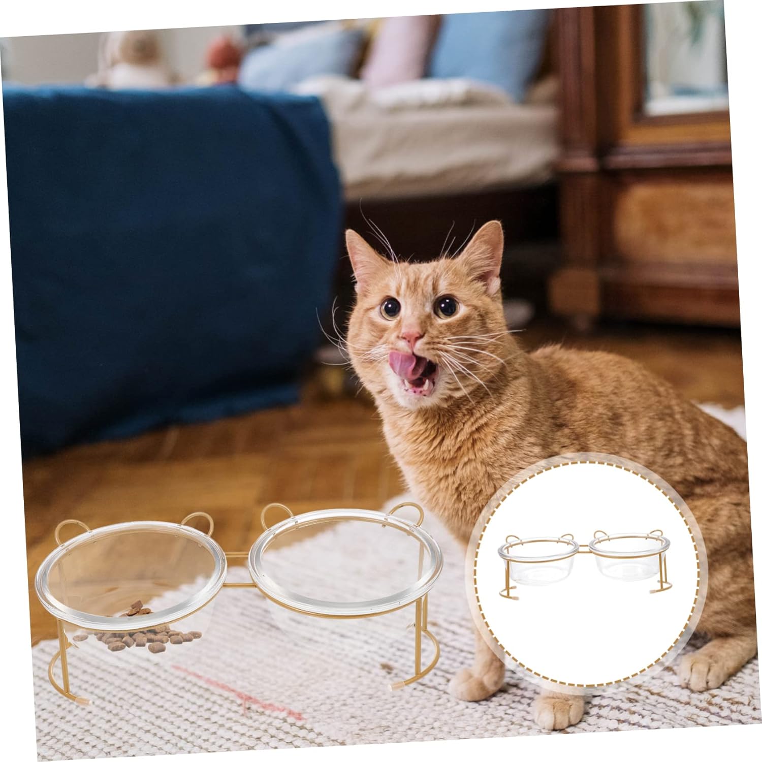 HANABASS Elevated Double Glass Cat Bowl Set with Iron Rack Durable PET Food Dish for Cats and Dogs Sturdy and Stylish Bowls for Feeding and Watering Pets