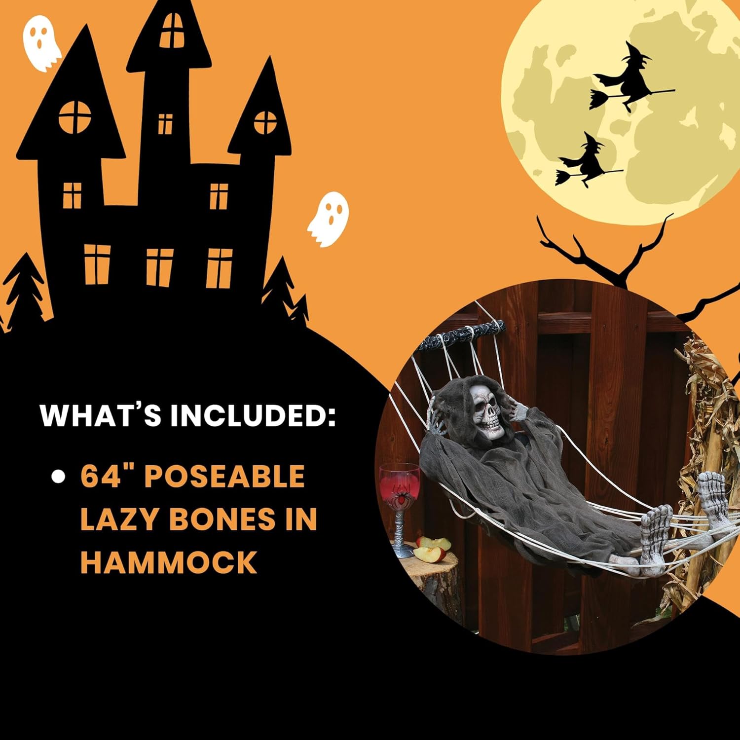 Lazy Bones Decoration 3 Foot Reaper In 5 Foot Hammock