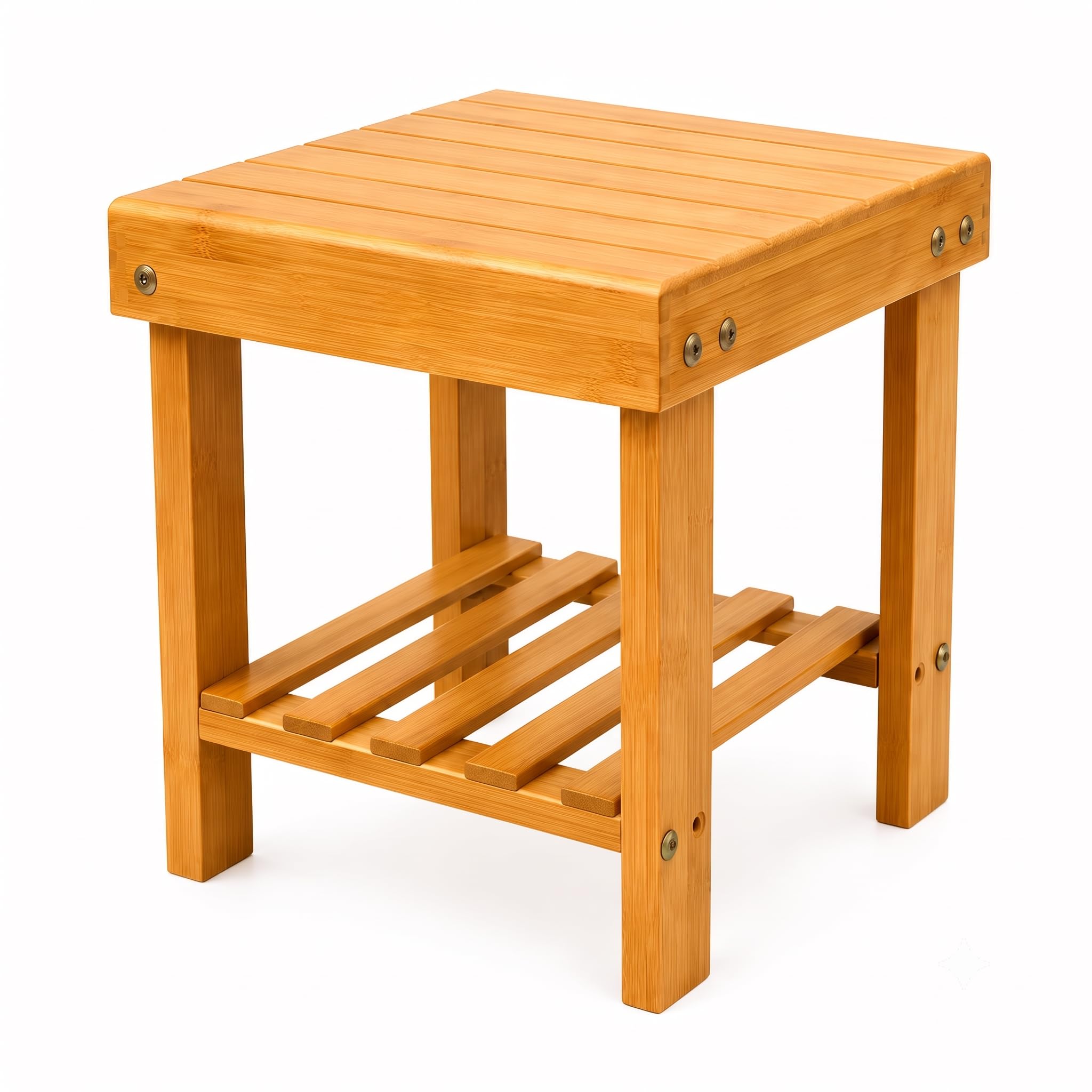BuenoVida Premium Bamboo Wooden Side Stool with Storage Shelf – Multipurpose End Table for Living Room, Bedroom, Bathroom, Balcony, Sofa Side, Plant Stand & Home Décor, Natural Finish-image-41