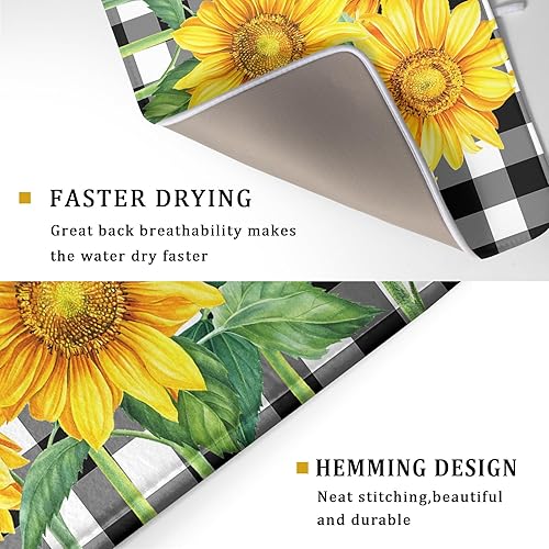 Miniatura 3 de aportt Tapetes de Secado de Girasol para Encimera de Cocina 18x24 Pulgadas Cuadros Buffalo Blanco y Negro Tapete Grande para Platos Microfibra