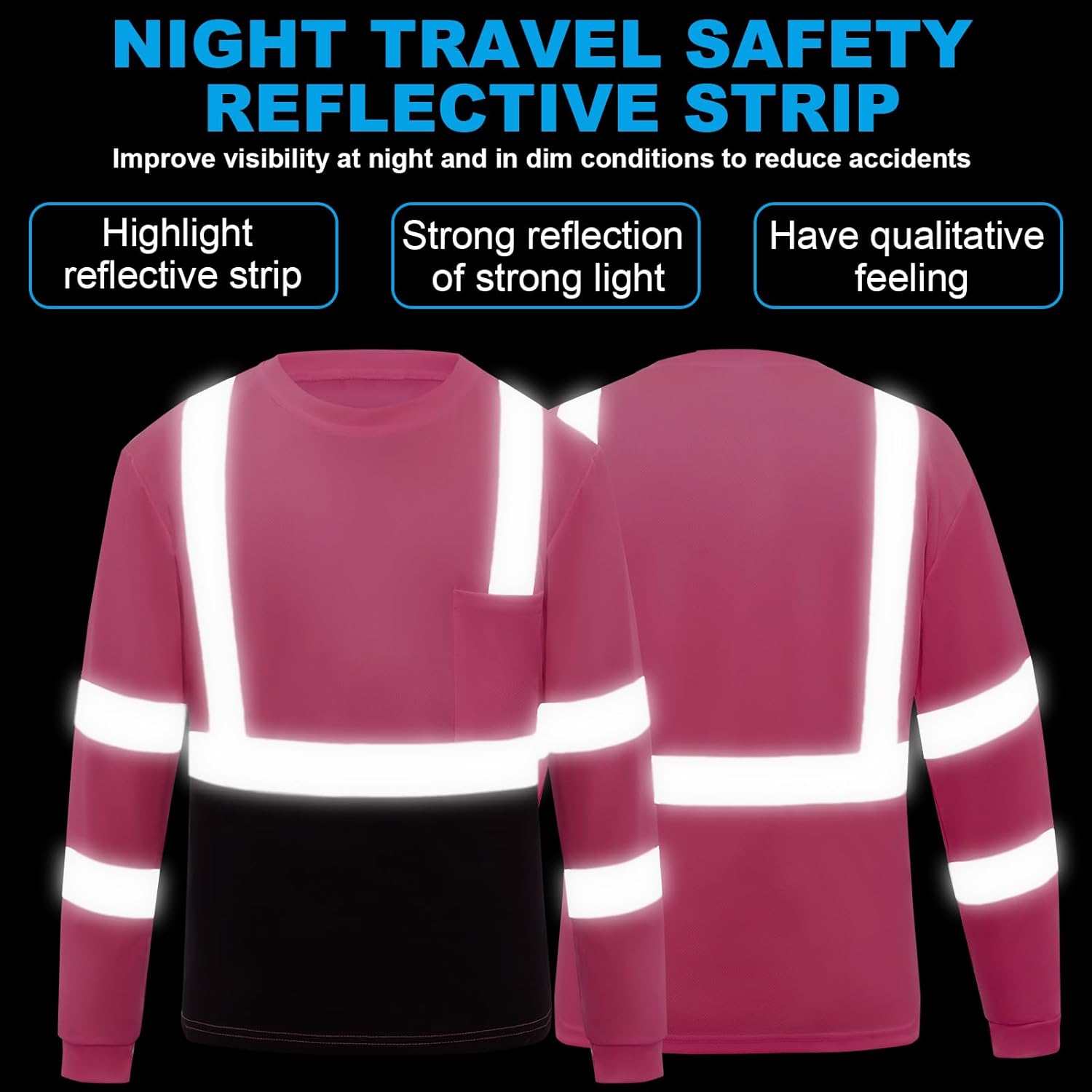 Hi Vis Safety T Shirt Class 3 Reflective Black Bottom Long Sleeve High Visibility Shirts 3pcs
